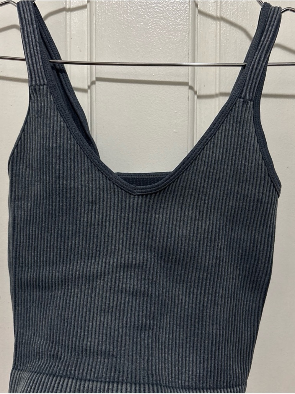 Sleeveless Ribbed V-Neck Tank Top - Charcoal